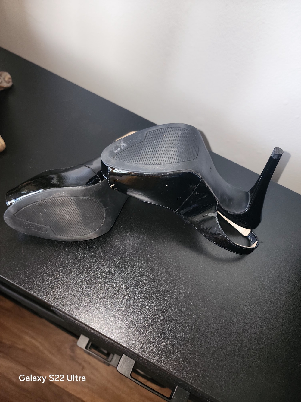 GUESS Black Patent Leather Peep-Toe Slingback Stilettos - Picture 5 of 6